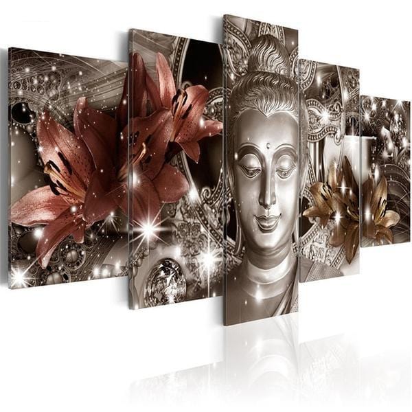 Buddha Flowers 5pc-Print Poster Canvas Wall Art