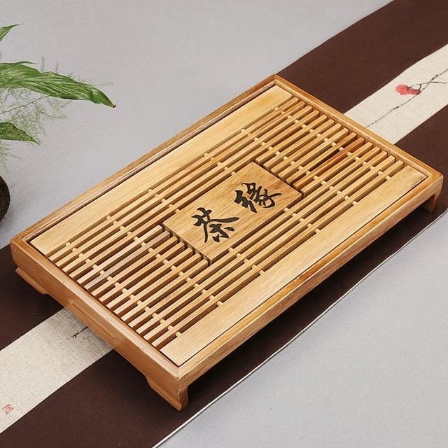 Tea Tray Solid Natural Wood with Water Drainage Area