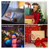 Four-panel collage of holiday-themed scenes with 3D Illusion Effect Buddha lighting decor