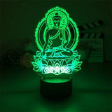 Green LED lamp with 3D Illusion Effect Buddha on lotus for unique lighting decor