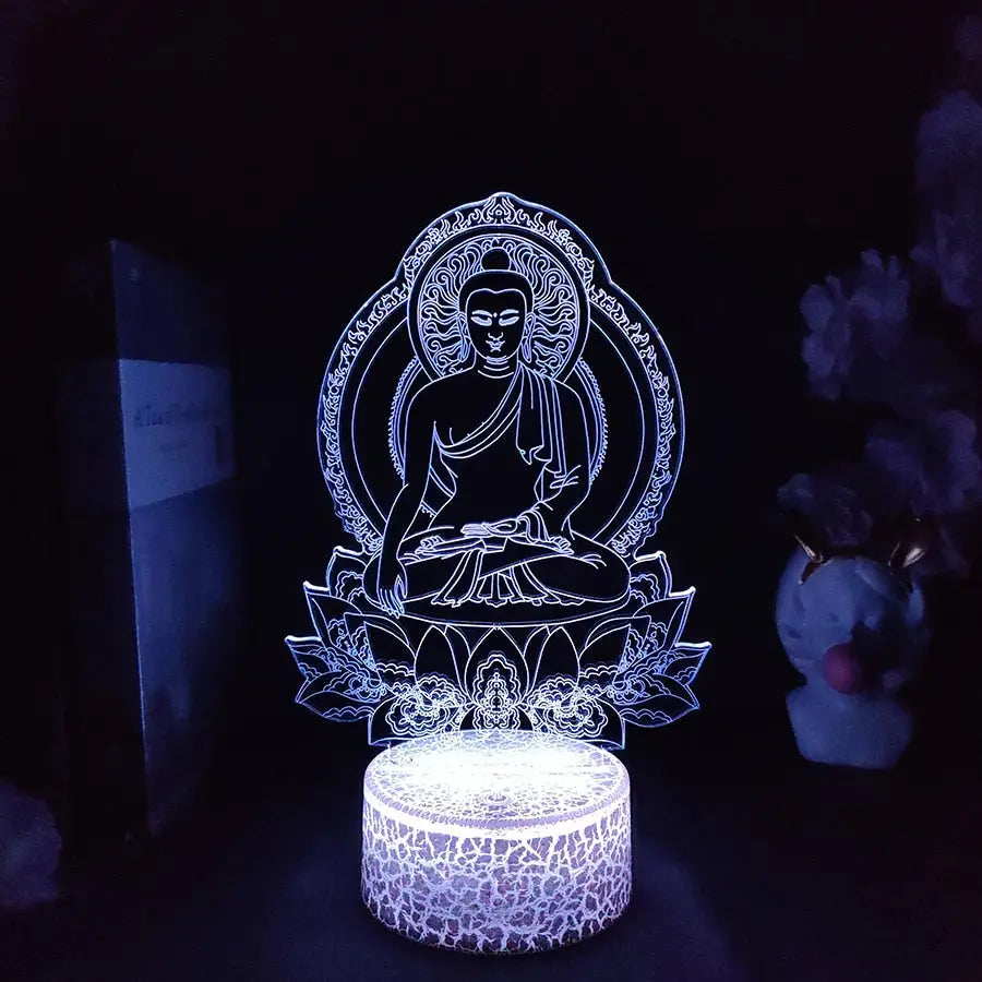 LED lamp with Illusion Effect Buddha in meditation on a lotus base for unique lighting decor