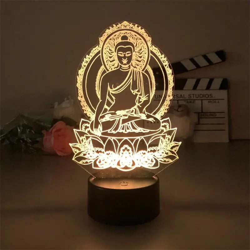 LED 3D illusion effect Budha lamp on lotus flower, a unique lighting decor piece