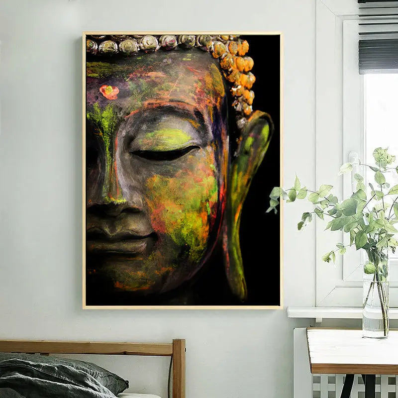 Buy Vivid Buddha Head Canvas Painting Print Buddha Wall Art | HOMAURA®