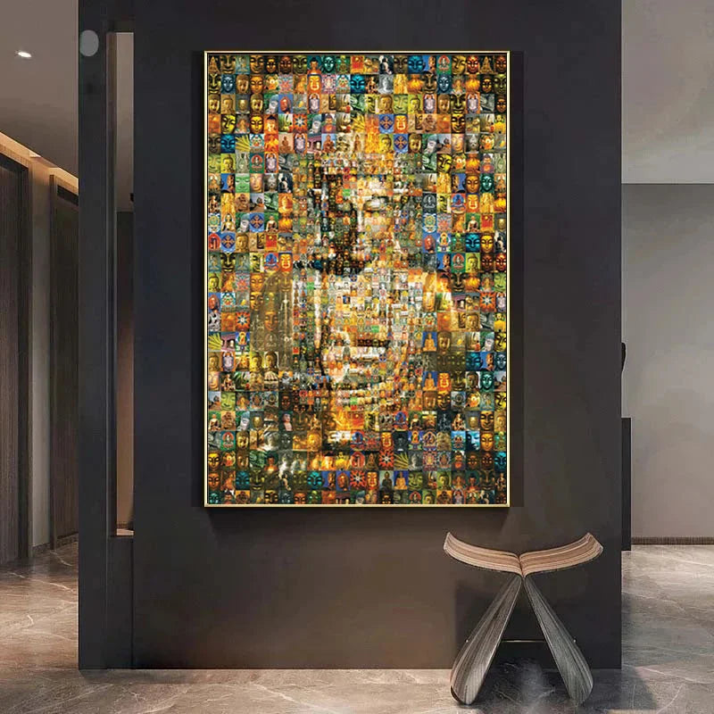 Vivid Golden Buddha Wall Art Mosaic Canvas Painting Print | HOMAURA® 