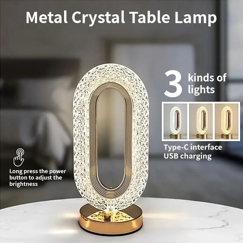 Cozy Nights Crystal Oval Table Lamp Rechargeable