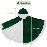 Two-toned green and white fleece wearable blanket with hood and button closure