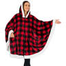 Cozy Buffalo Plaid Fleece Wearable Blanket Poncho with Sherpa Lining and Hood