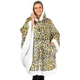 Cozy Plush Sherpa Fleece Wearable Blanket in leopard print and white fleece design