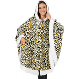 Cozy Plush Sherpa Fleece Wearable Blanket with Hood in leopard print pattern