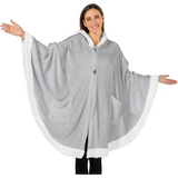 Cozy Plush Sherpa Fleece Wearable Blanket with Hood in gray and white trim with pockets