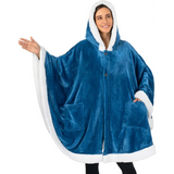 Cozy Plush Sherpa Fleece Wearable Blanket with Hood in blue and white for ultimate comfort