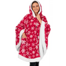 Red and white snowflake fleece wearable blanket hoodie with sherpa trim