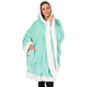 Mint green fleece wearable blanket hoodie with white sherpa lining and front pockets