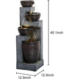 Multi-tiered Earthen Bowl Waterfall Fountain with LED lights for indoor outdoor use