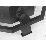 Black metal gutter downspout with bends and brackets for Geometric Wood Burning Fire Pit