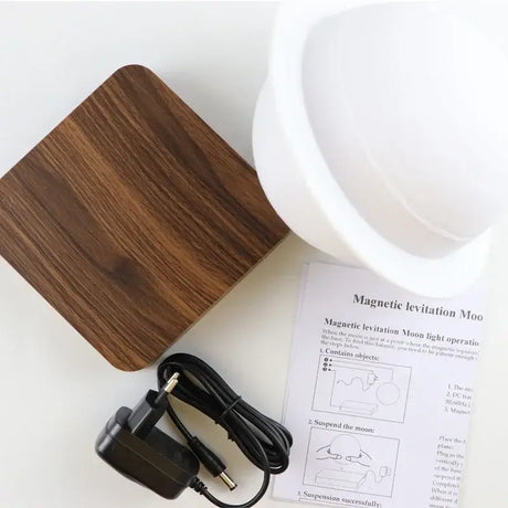 Wooden square base with power adapter and instructions for Moon Lamp Mars night light
