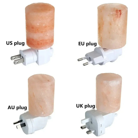 Himalayan Salt Lamp with Warm White Glow and multiple plug types for global outlets