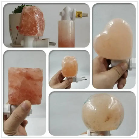 Pink Himalayan salt lamp with USB connection, emitting a warm white glow for ambiance