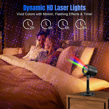 Dynamic HD Laser Christmas Projector with timer settings and moving firefly lights