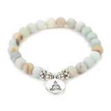 Beaded mala beads bracelet with matte Amazonite stones and Buddha charm pendant