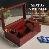 Luxury Handmade Wooden Tea Chest with Glass Lid and 8 Scratch-Resistant Compartments