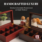 Luxury Handmade Wooden Tea Chest with 8 compartments in rosewood and dark walnut finishes