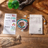 Beaded mala bracelet with turquoise, rose quartz, card, and pouch for meditation