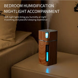 Wood-grain essential oil diffuser with blue LED night light for aromatherapy