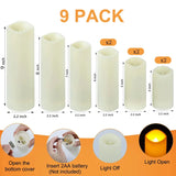 Set of flameless pillar candles in ivory with remote control for easy use