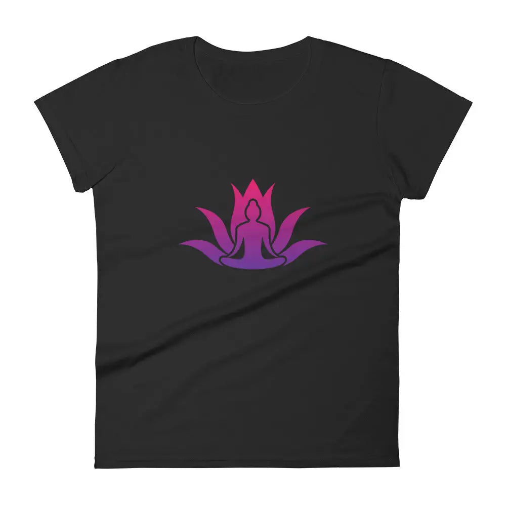 Black Short Sleeve Lotus Om T-shirt for Women in combed ringspun cotton with meditation design