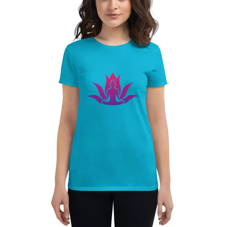 Bright turquoise Short Sleeve Lotus Om T-shirt for Women in combed ringspun cotton