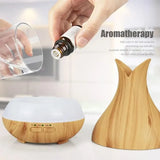 Wooden-textured essential oil diffuser in vase design for aromatherapy and humidifying