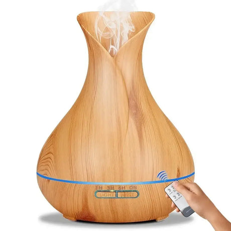 Wood-grain Essential Oil Diffuser with steam in vase design for relaxing ambiance