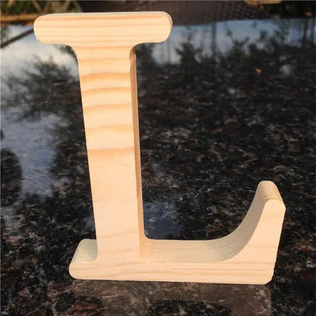 Wooden letter L freestanding on a flat base, perfect for unfinished wood letters display