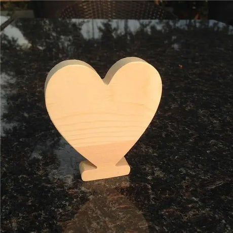 Wooden heart ornament with stand, ideal for unfinished wood letters or perfect gift decor