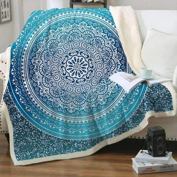 Boho Turquoise Mandala Fluffy Fleece Throw Blanket