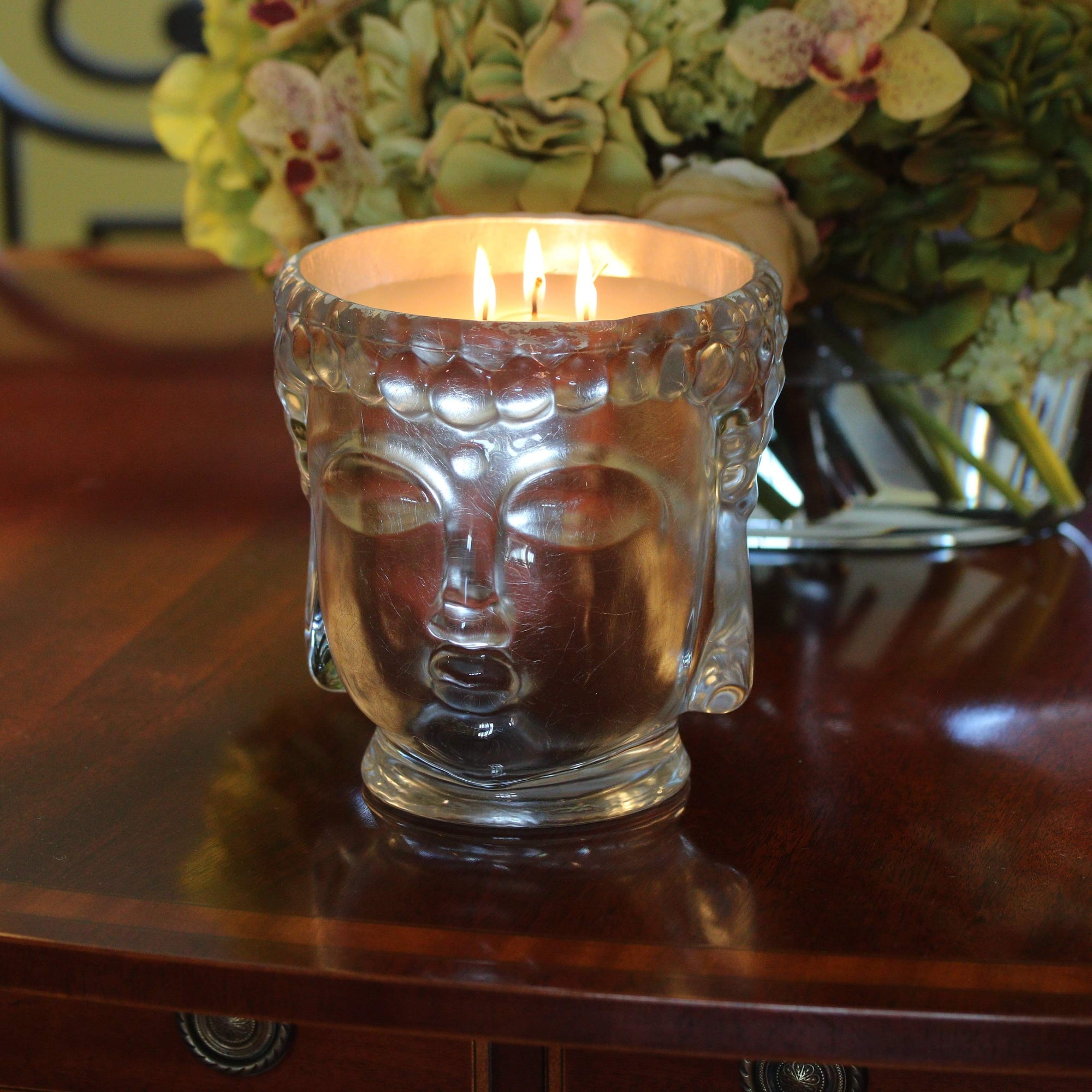 Pure Silver Lined Clear Glass Buddha