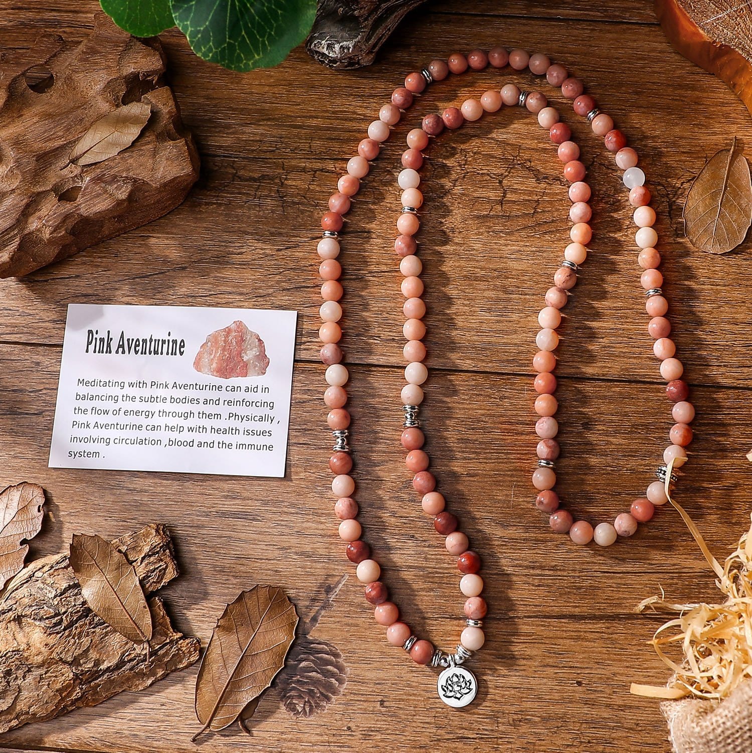 Mala Beads Lotus Charm Bracelet - Pink - Spiritual Jewelry