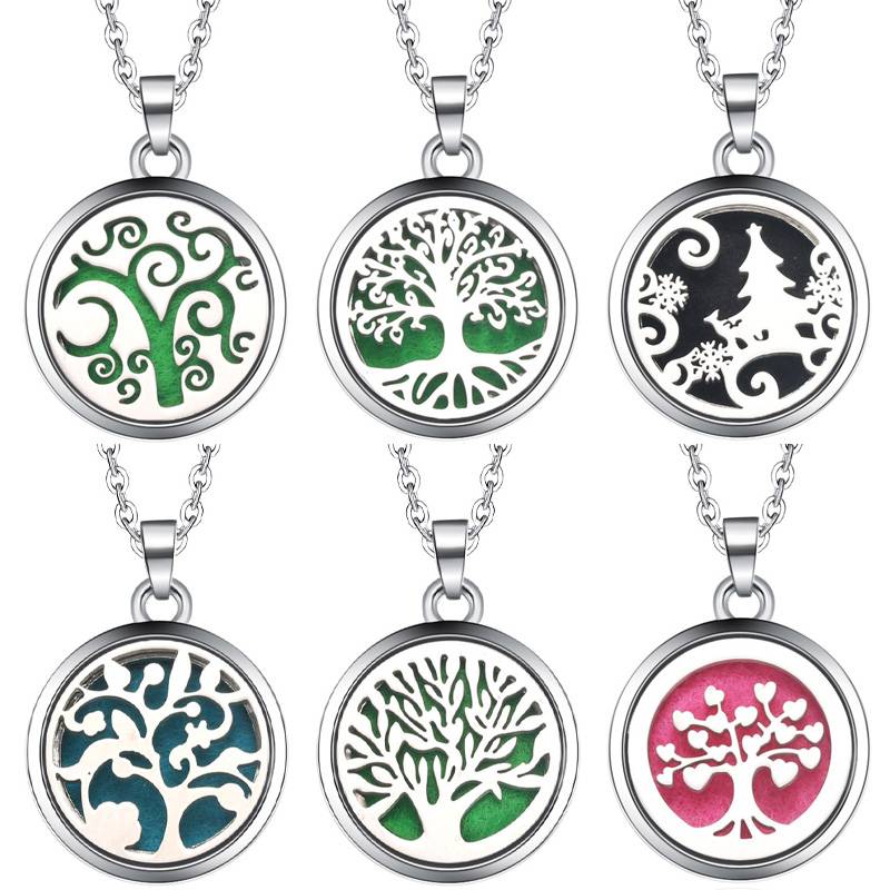 Tree Of Life and Aum (OM) Essential Oil Diffuser Necklace Stainless Steel  Locket Pendant with 24