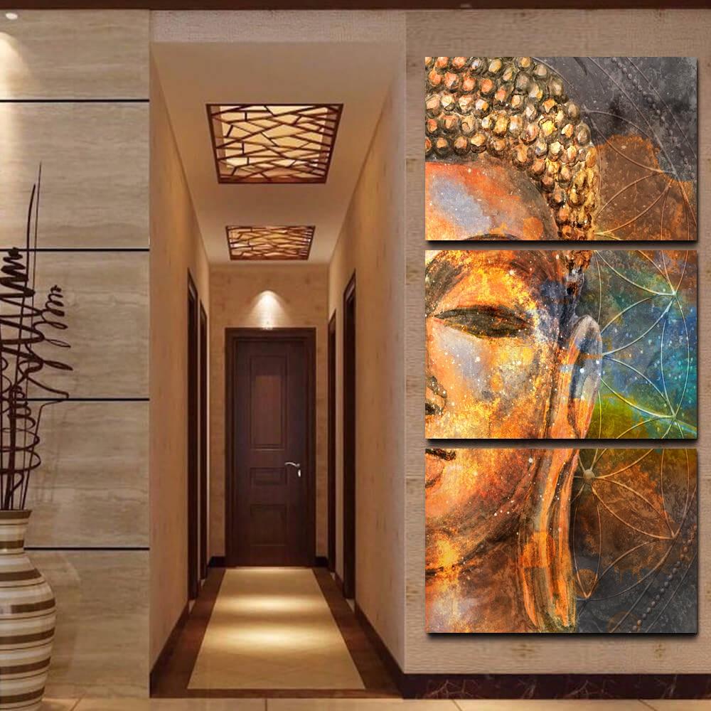 Abstract Golden Buddha 3pc Canvas Wall Art