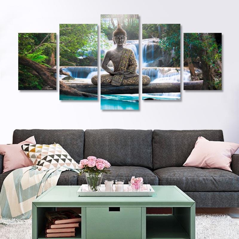 Buddha Waterfall Wall Art 5pc Prints Poster Canvas